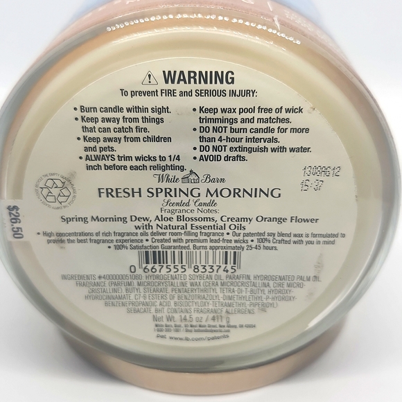 Bath & Body Works White Barn 3-Wick Candle in Fresh Spring Morning NEW - Picture 3 of 5